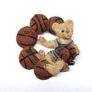 Vintage 1995 Boyds Bears Bearwear Basketball Wreath Brooch Pin #26100 3D Resin